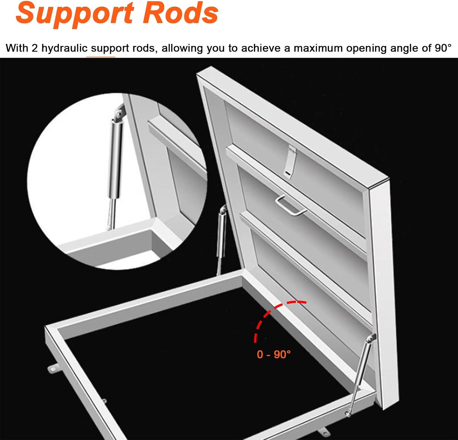 WDJBPSH 304 Stainless Steel Rooftop Access Hatch, 50 60 70 80 90 cm Leakproof Roof Exit Lid with Lift Supports & Door Latch, Silver Weatherproof Skylight Cover(LxW-50x80cm/19.7x31.5in)