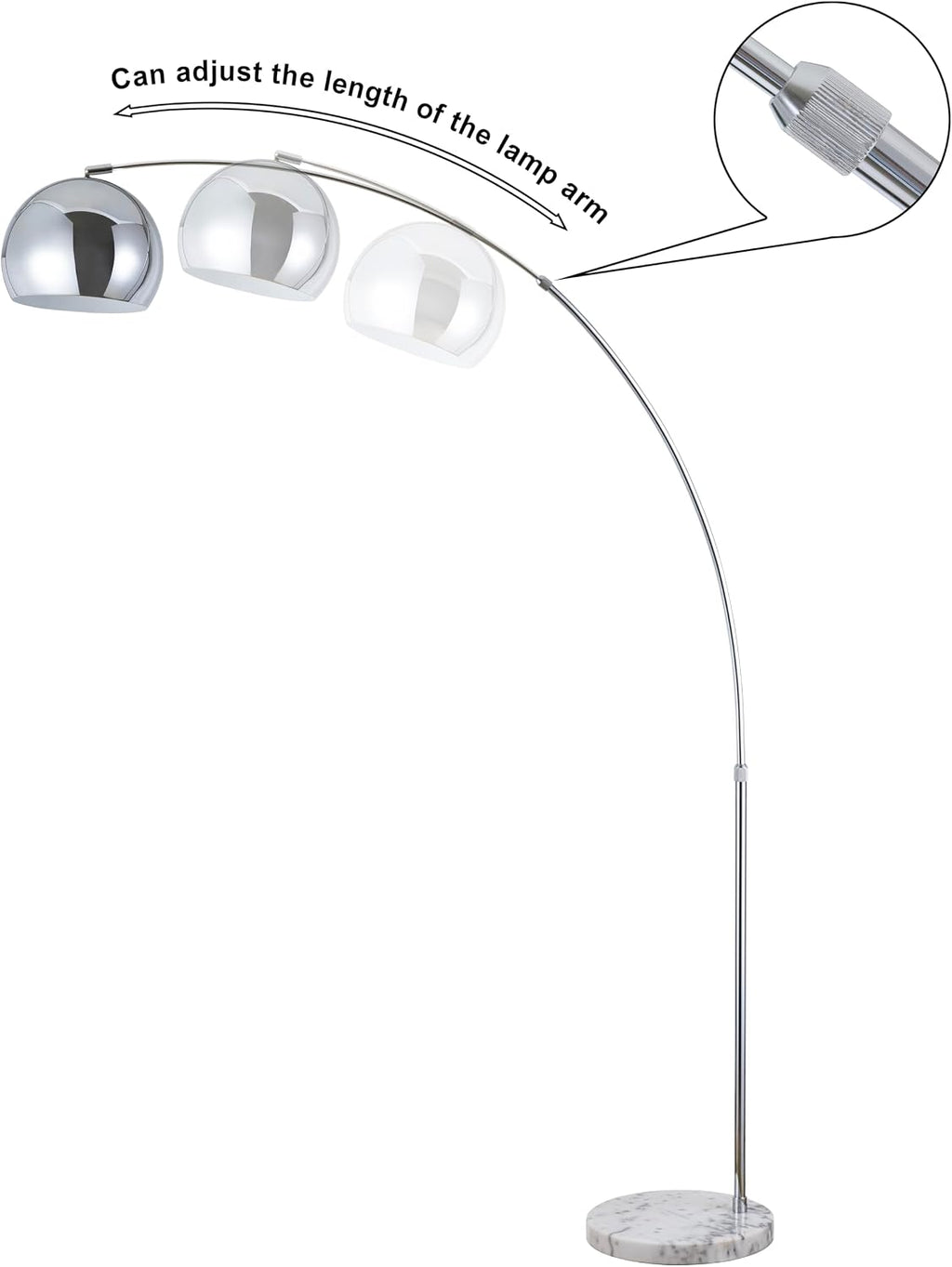 Major-Q Modern Standing Adjustable Floor Lamp with Metal Dome Shade & Marble Base for Living Room - Corner Light Arc Lamps for Bedrooms in Silver Finish