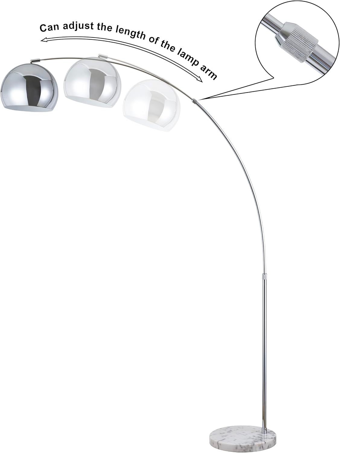 Major-Q Modern Standing Adjustable Floor Lamp with Metal Dome Shade & Marble Base for Living Room - Corner Light Arc Lamps for Bedrooms in Silver Finish