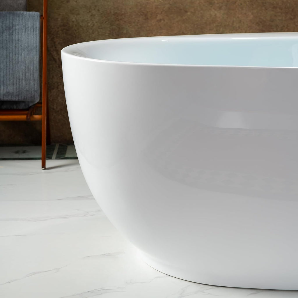 WOODBRIDGE 66' Acrylic Freestanding Bathtub Contemporary Soaking White Tub with Chrome Overflow and Drain，B0027-C