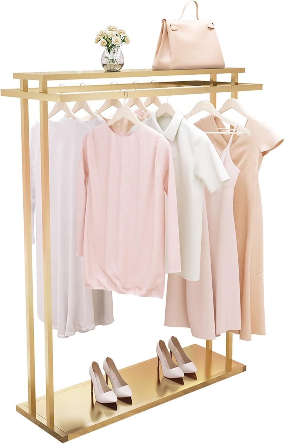 Coat Rack Stand Clothes Rack Stand, Multifunctional Garment Rack, Portable Suits Scarves Handbag Shoe Storage Holder, Hall Entryway Bedroom Store Lar(Gold-120x40x150CM