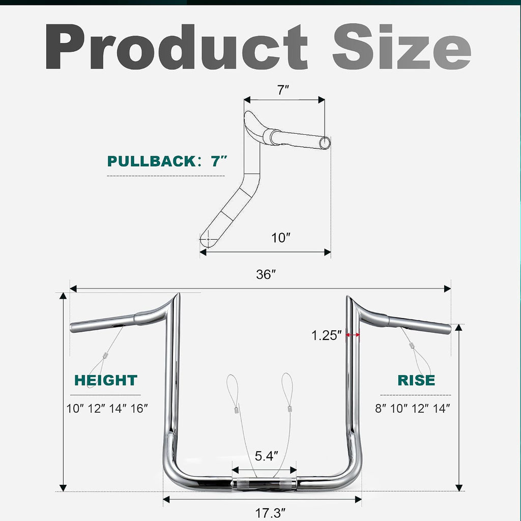MoKitDora Street Electra Glide Ape Hanger 10' Rise 1-1/4' Fat 1' Clamp Monkey Bagger Meathook Bars for 1986-2023 Harley FLHT & FLHX Ultra Limited Tri-Glide, Chrome