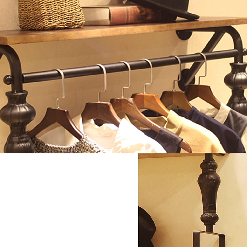 Clothing Garment Rack Wall Mounted with Wood Shelf,Industrial Pipe Floating Shelf,Retail Display Clothes Racks Heavy Duty Organizer Hanger(1-tier-80CM