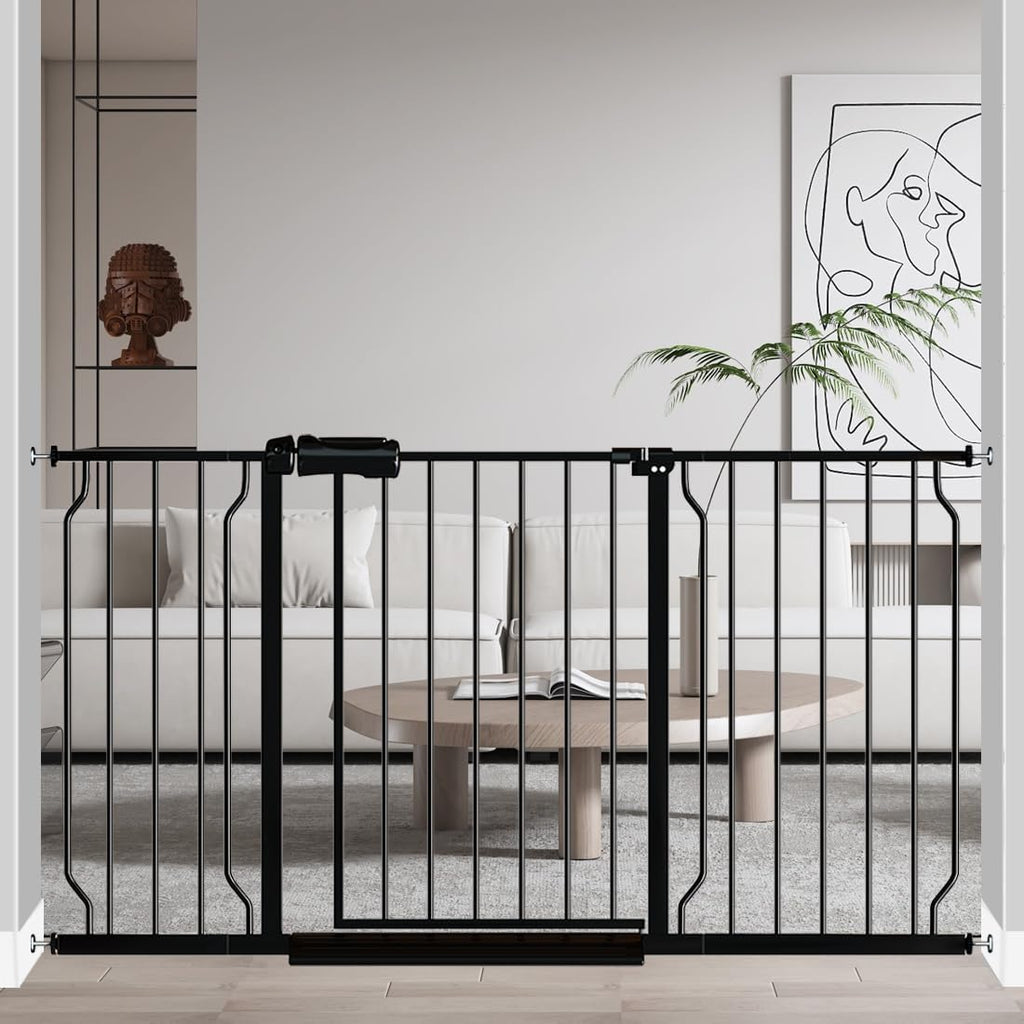 Fairy Baby Extra Wide Baby Gate Black 53-57.5 Inch Wide, Walk Through Pressure Mounted No Drill for Doorways, Long and Large Tension Gate for Pet and Kids