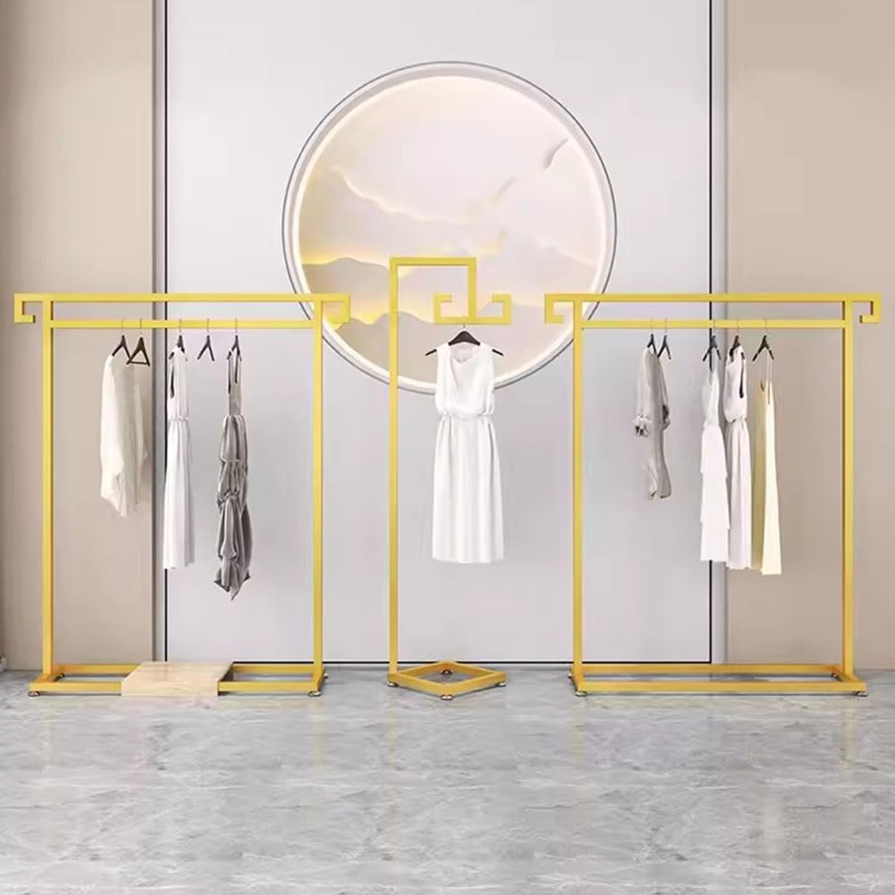 Clothing Display Rack, Floor Standing Garment Rack Heavy Duty Clothes Rack Used for Retail Clothing Stores (Gold 160x40x160cm)