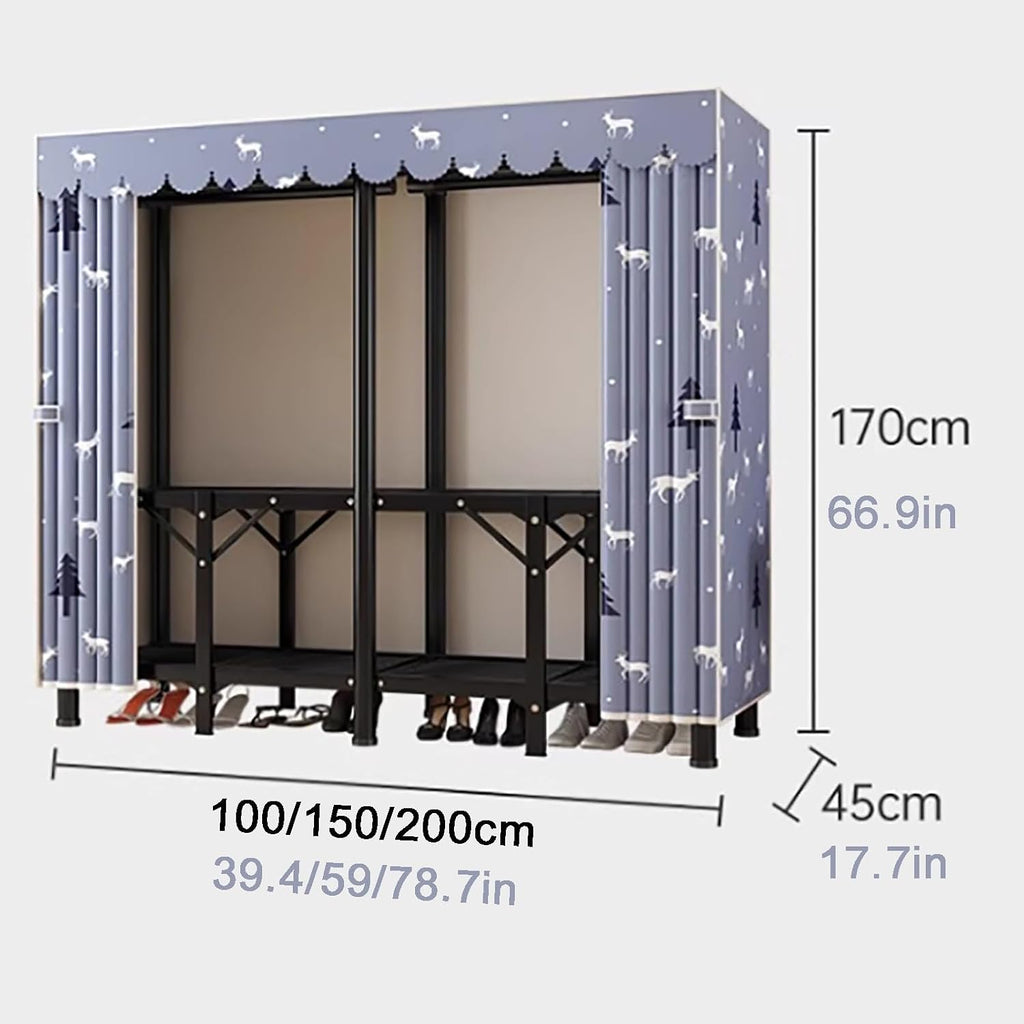 Portable Closet Organizers Wardrobe with Shelves and Hanging Rod Non-Woven Fabric Cover Clothing Rack Closet Rack for Cloakroom Bedroom(Blue,L150*W45*H170cm)