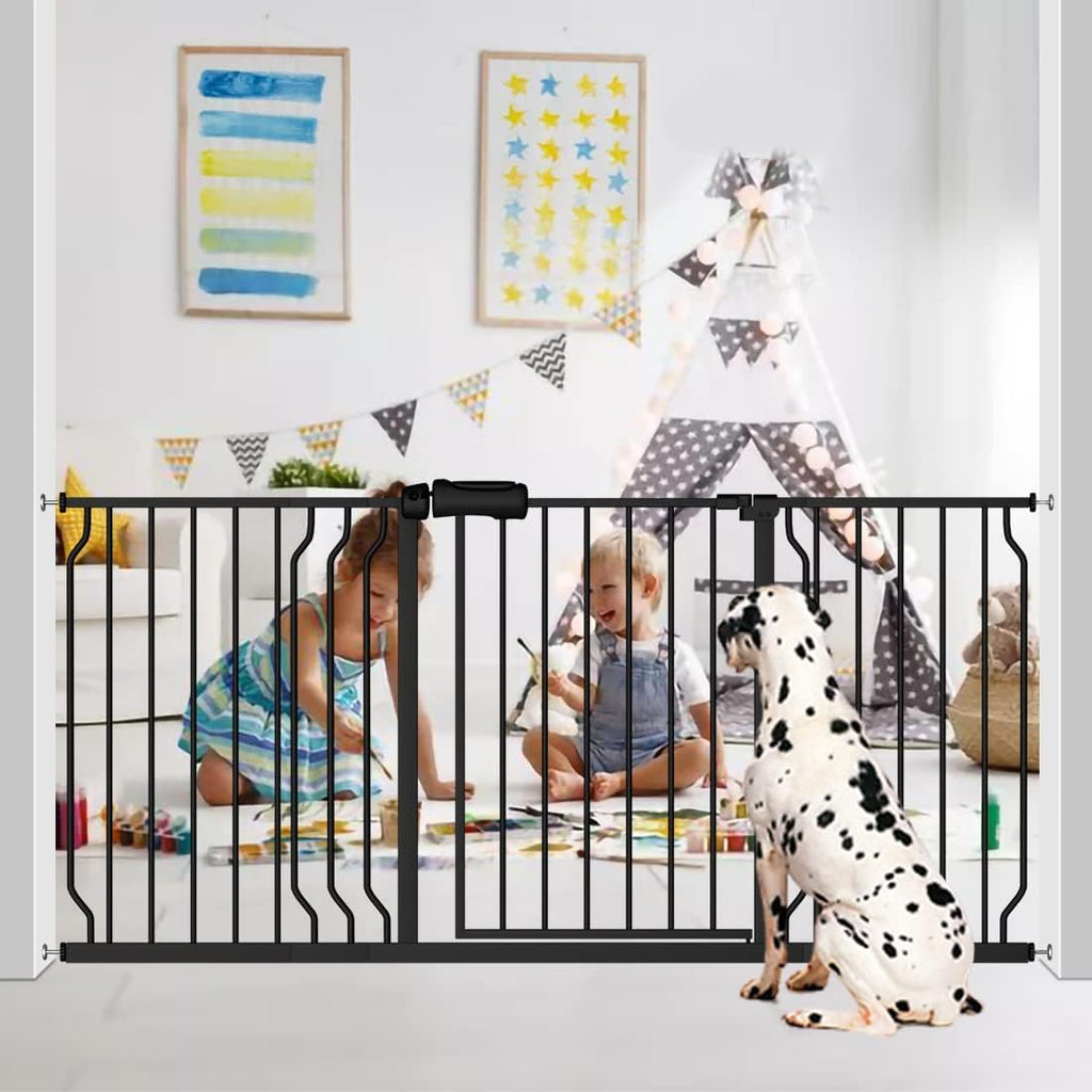Fairy Baby Extra Wide Baby Gate Black 57.5-62 Inch Wide, Walk Through Pressure Mounted No Drill for Doorways, Long and Large Tension Dog Gates for Pet and Kids