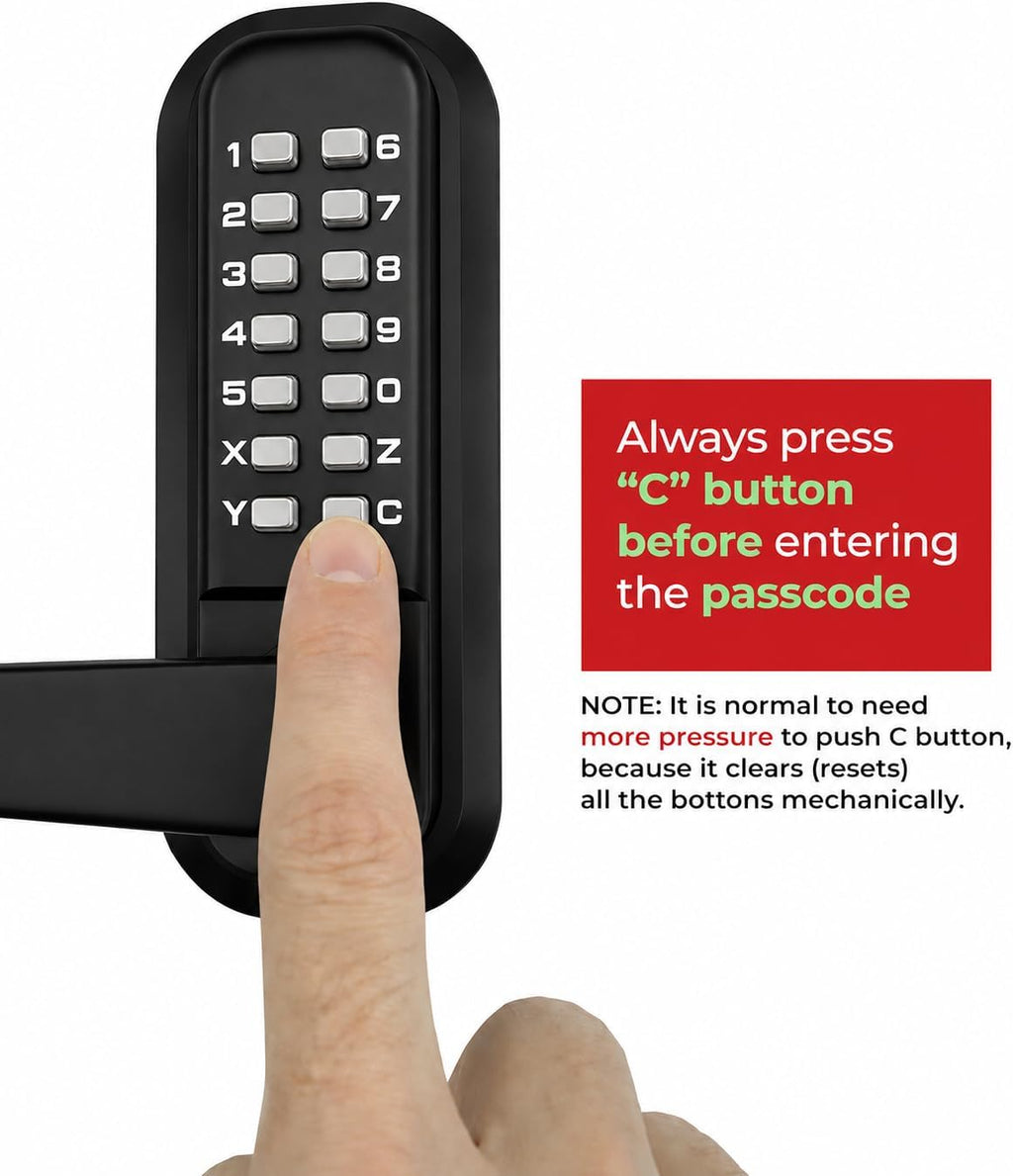 JOUNJIP Single-Sided Keyless Entry Door Lock - Bump Key Proof Mechanical Door Lock with Lever Handle - [Square Spindle] Easier Install - (Matte Black) - Outdoor Gate Lock with Keypad and Passage Mode