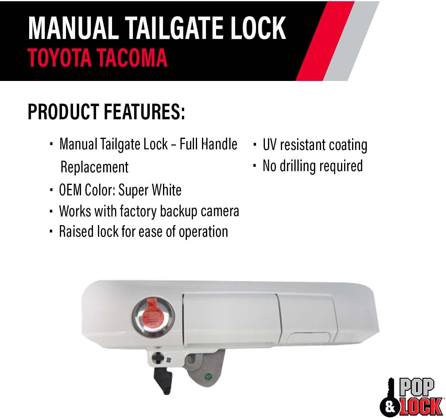 Pop & Lock – Manual Tailgate Lock with Bolt Technology for Toyota Tacoma, Fits 2005 to 2015 Models (Black, PL5400)