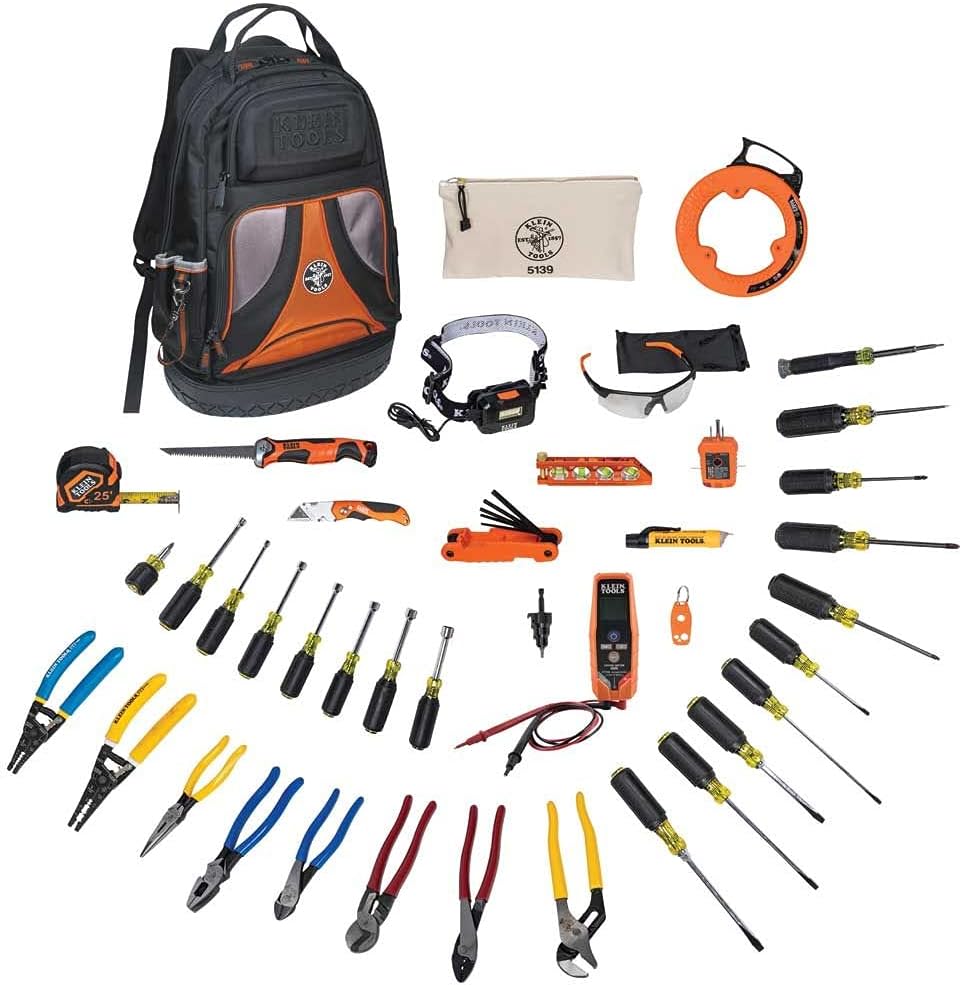 Klein Tools 41-Piece Hand Tool Kit and 3-In-1 Impact Flip Socket Set - Pliers, Screwdrivers, Nut Drivers, Wire Strippers, Testers, Tape Measure, and More