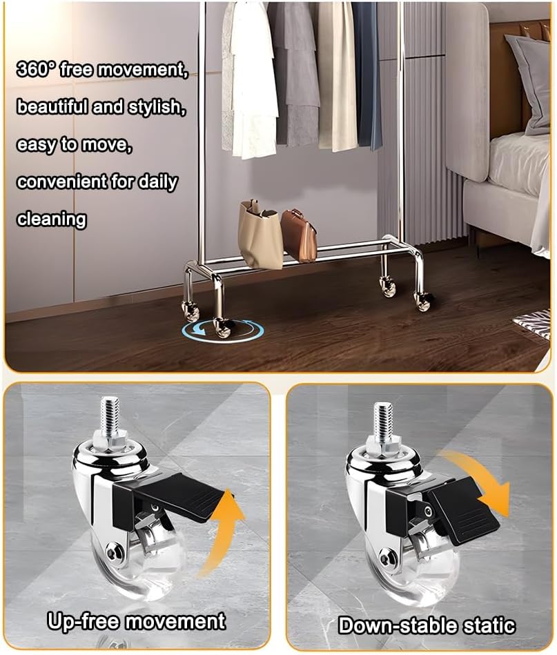 Garment Rack Heavy Duty Clothing Rack on Wheels, Stainless Steel Clothes Rail, Freestanding Single Rail Coat Rack, for Bedrooms and Boutiques (Silver 118x42x145 cm)