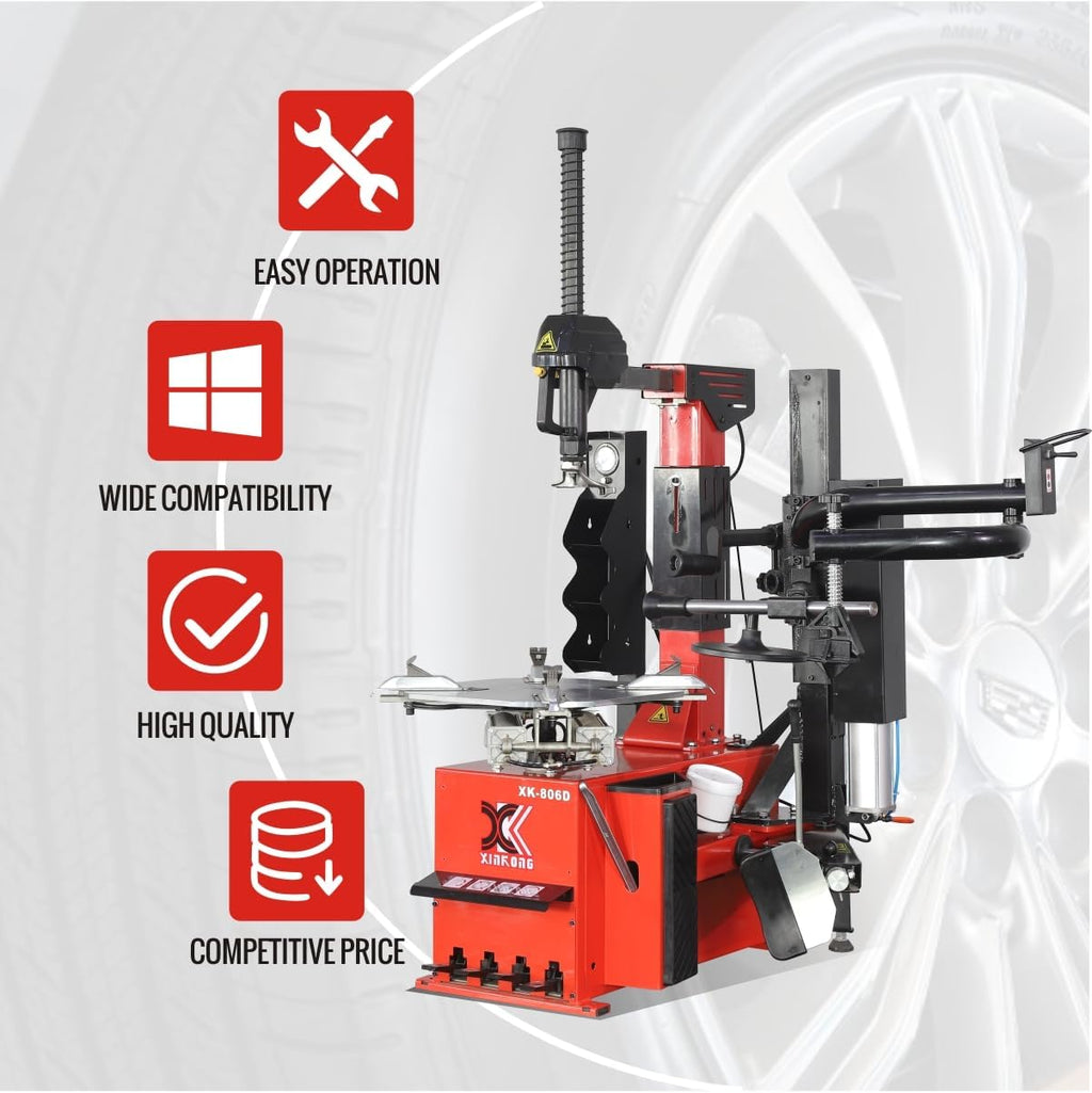 XK-806D Tire Changer Machine 2.0 Horsepower Rim Clamp 13-24 Inches with 12 Month Parts Replacement
