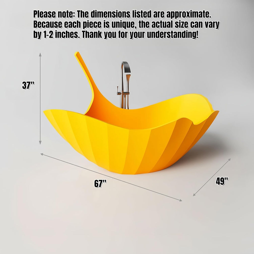 67' Luxury Freestanding Bathtub - Ginkgo-Leaf Soaking Tub with Deep Immersion, Heat-Retaining Resin Construction, Seamless Design, and Artistic Solid Surface Bathtub Craftsmanship Yellow