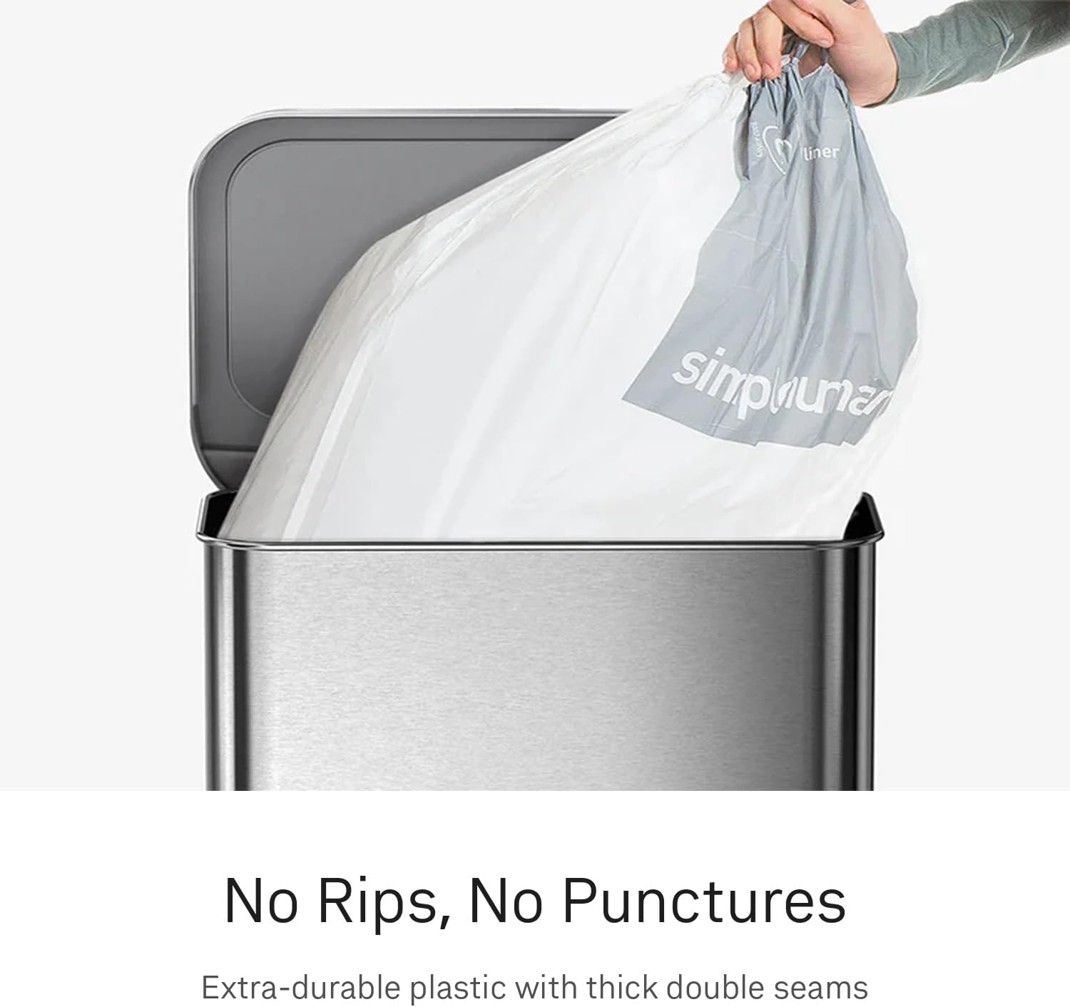 simplehuman Code Q, Custom Fit Liners,Drawstring Kitchen Trash Bags, One-by-One Mess-Free Dispense,Extra Thick & Double Seamed,50% PCR Plastic, 50-65 Liter/13-17 Gallon, White, 60 Count (Pack of 4)