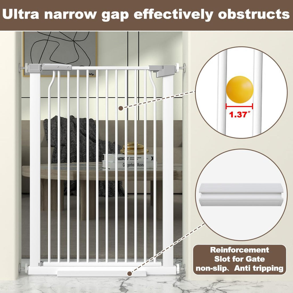 41' Extra Tall and Wide Baby Gate, 72.3-74' Wide Pet Cat Gate for Doorway, Extra Wide Pressure Mounted Child Door with Expansion Kit, Metal Safe Gate, Tall Dog Gate, White