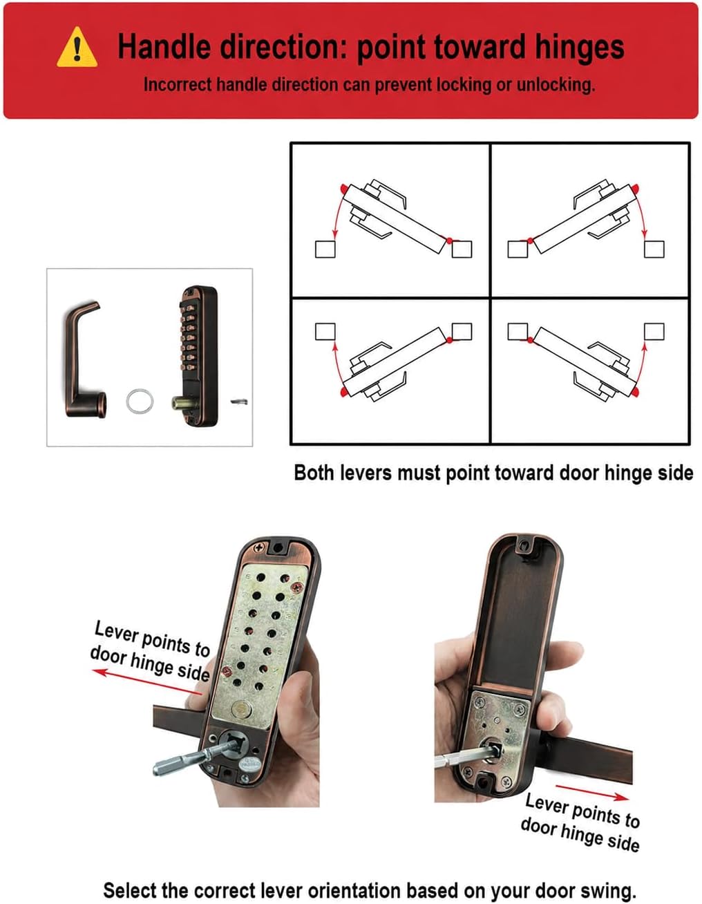 JOUNJIP Single-Sided Mechanical Keyless Combination Lever Handle Door Lock - [Square Spindle] Easier Install - Oil Rubbed Bronze - 2024 Upgrade Version