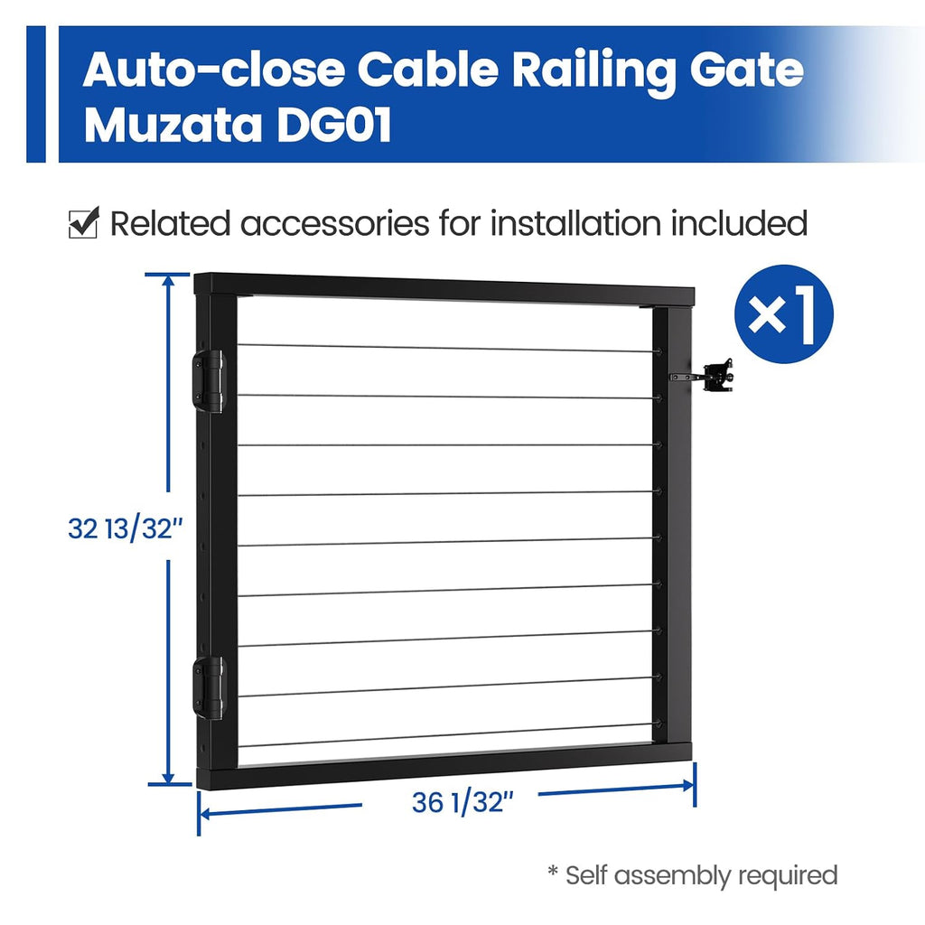 Muzata Aluminium Cable Railing Gate Black for Wood Metal 36' Cable Railing System Outdoor Seaside 36 1/32'' W X 32 13/32' H, DG01 BPA