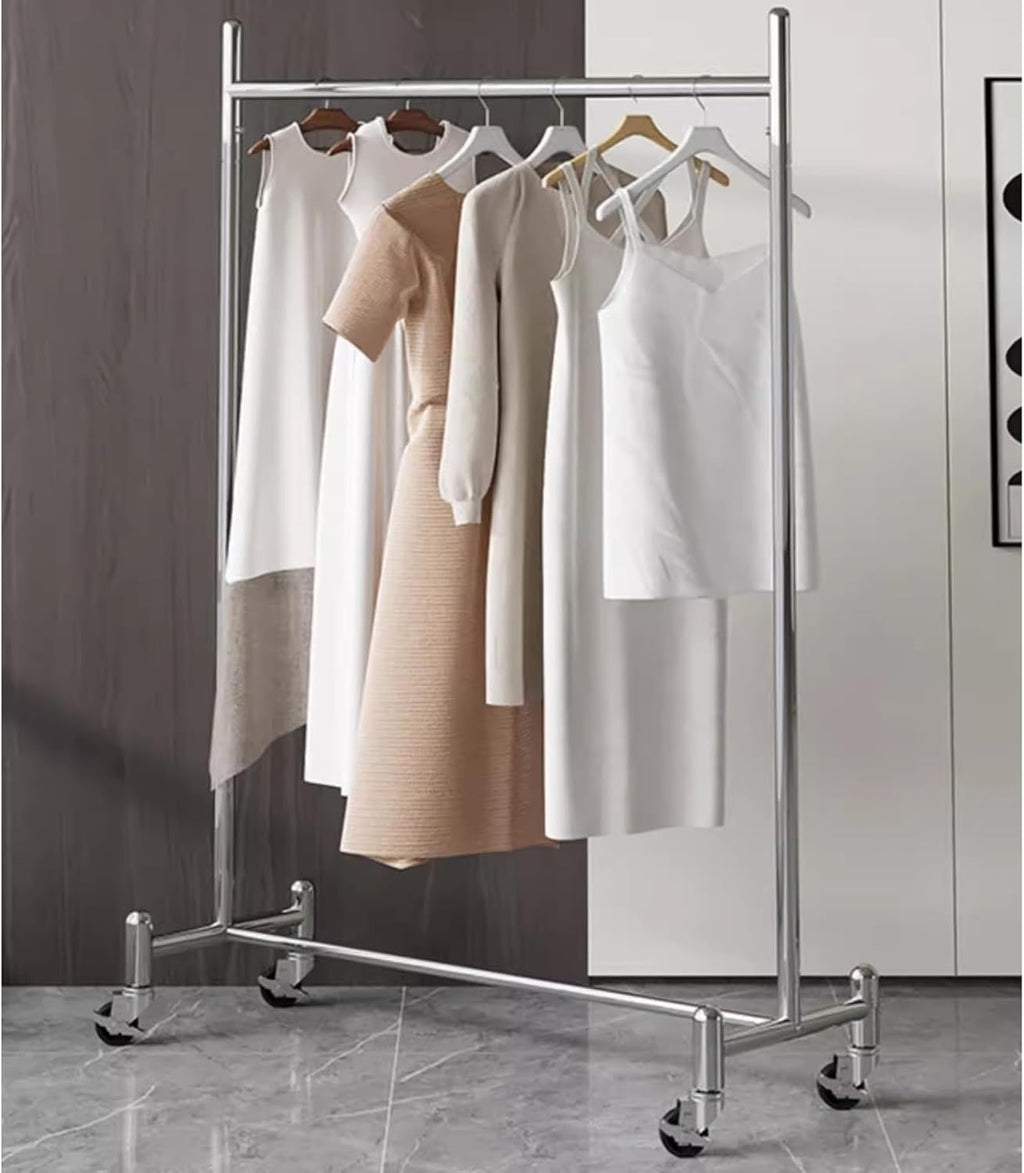 Heavy Duty Coat Rack, Garment Rack Silver Stainless Steel Clothes Rail with Wheels, Heavy Duty Clothing Rack for Hanging Clothes, Commercial Clothing Store Display Racks (100X40X155CM)