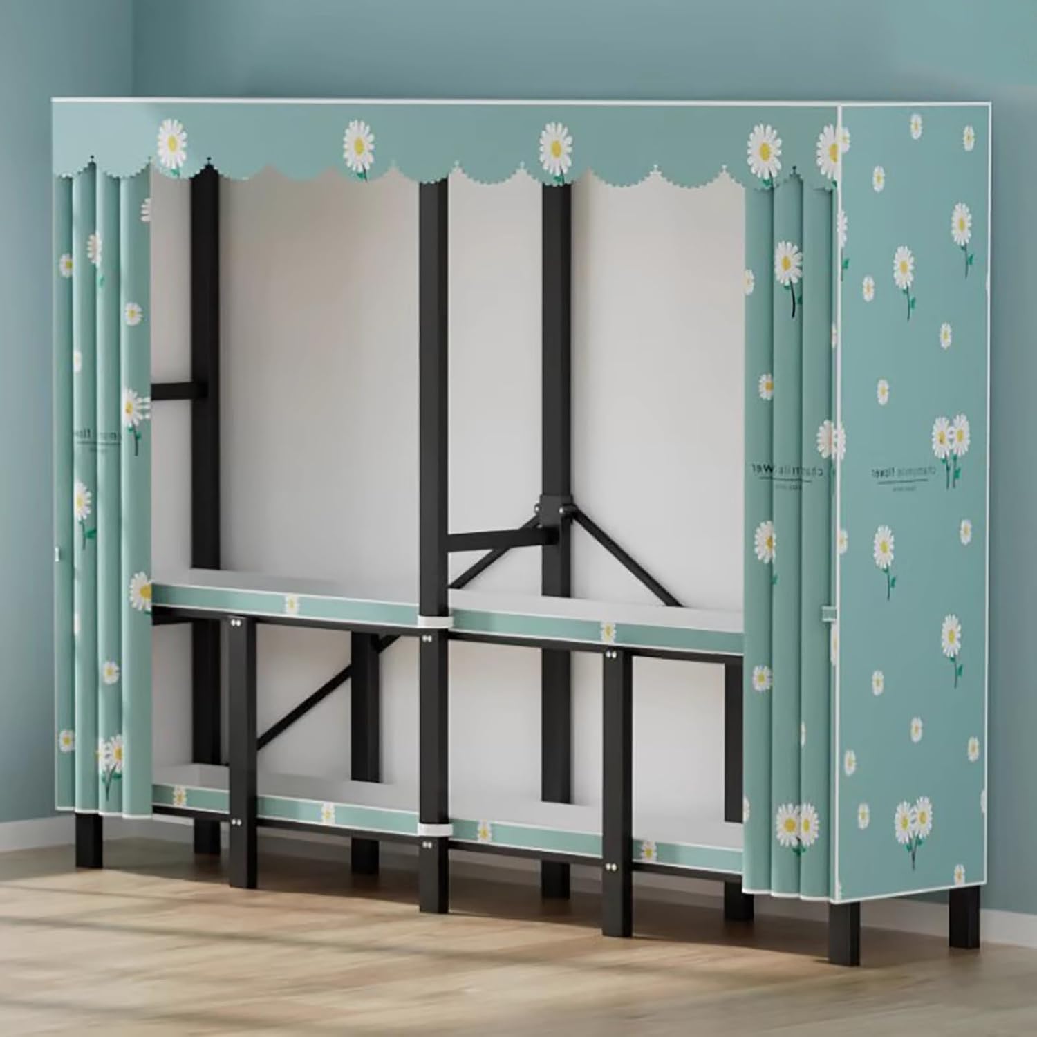 Foldable Portable Wardrobe Closet with Cover, Heavy Duty Clothing Rack for Hanging Clothes, Metal Garment Rack(98.7in/250cm)
