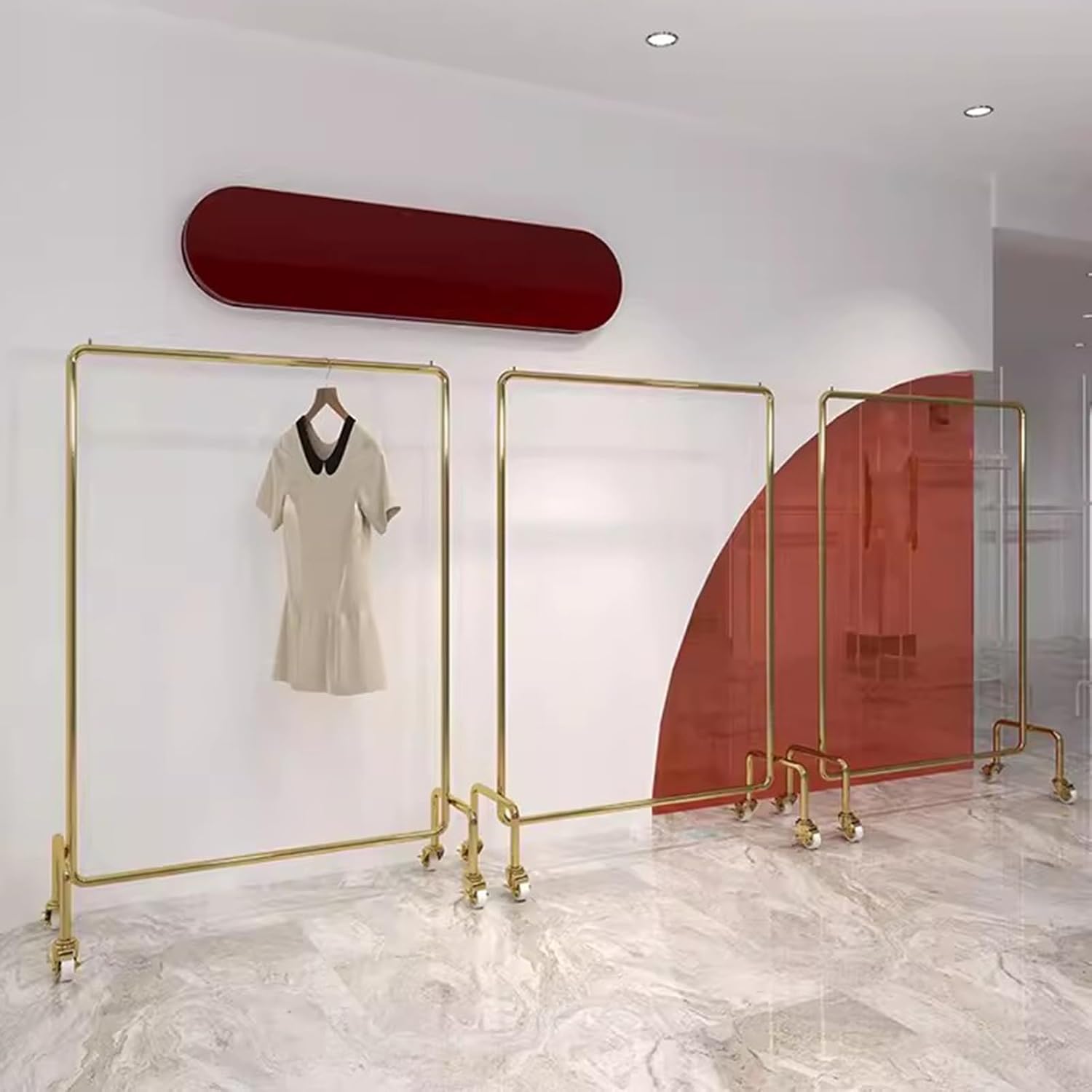 Heavy Duty Coat Rack, Garment rack Gold Stainless Steel Clothes Rail On Wheels, Commercial Clothing Rack For Hanging Clothes, Portable Single Rod Coat Rack For Bedrooms And Boutiques ( 100X40X150CM)