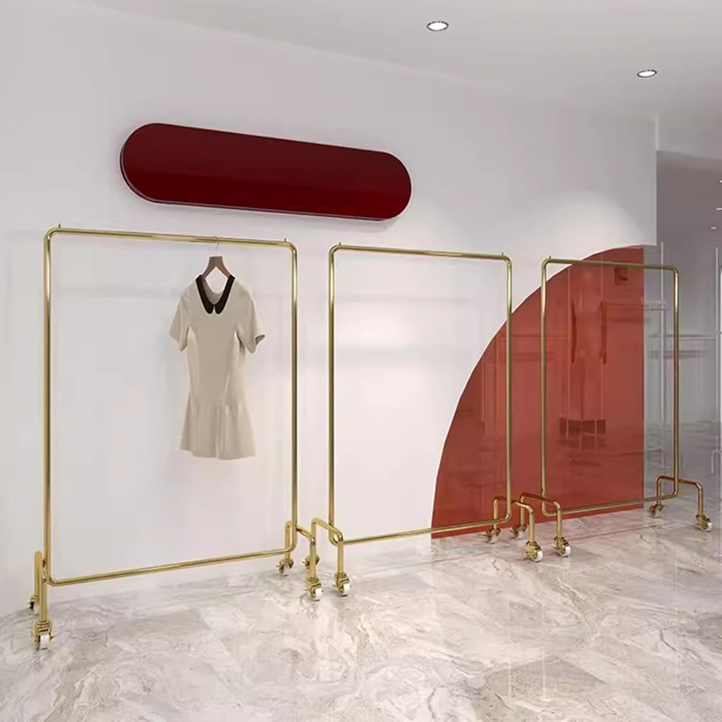 Heavy duty Garment rack Gold Stainless Steel Clothes Rail On Wheels, Commercial Clothing Rack For Hanging Clothes, Portable Single Rod Coat Rack For Bedrooms And Boutiques, Retail Display Rack ( 120X