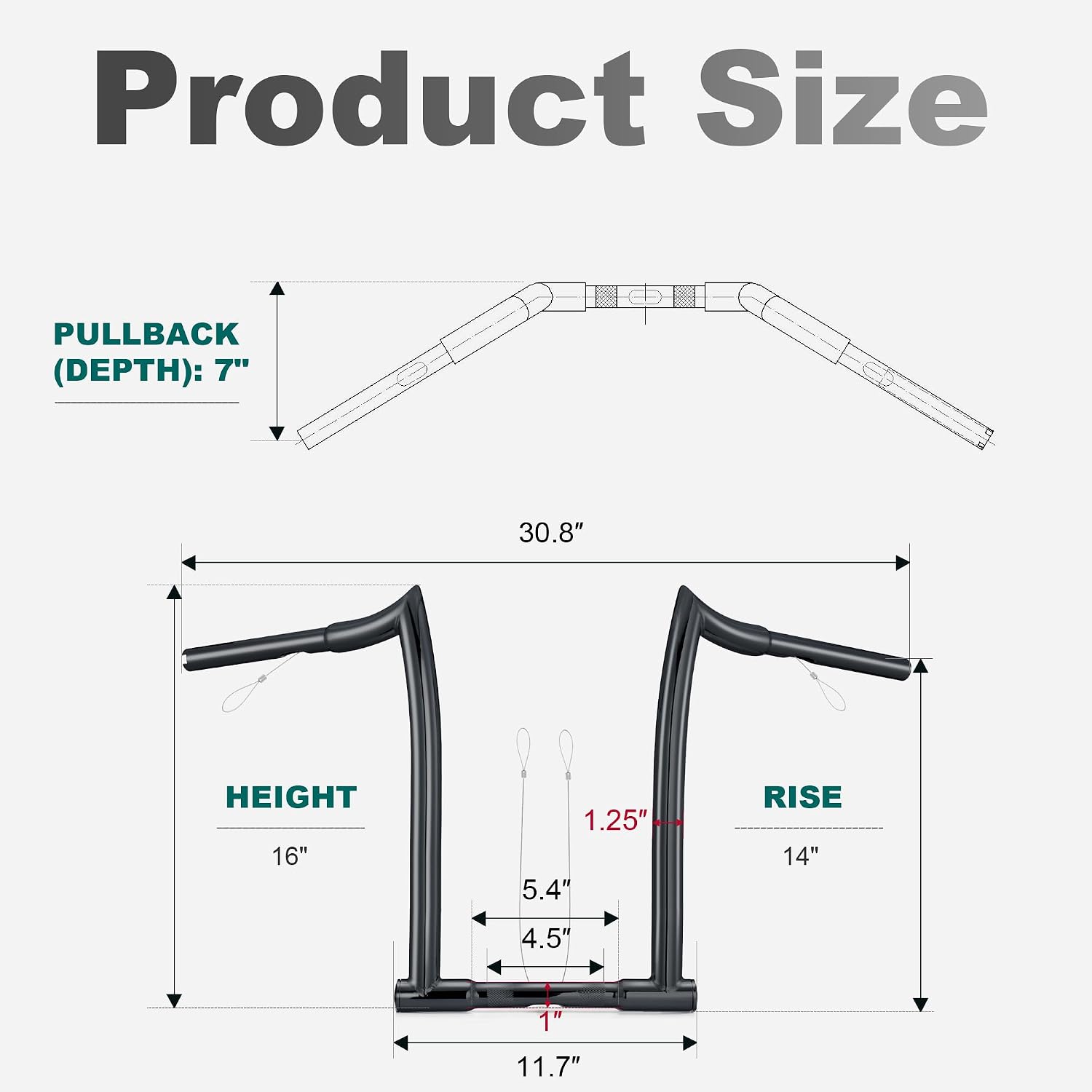 MoKitDora 14' Rise Ape Hanger 1-1/4' Fat 1' Clamp Chizeled Handlebar Z Bar for Harley Dyna Softail Sportster XL 883/1200, 1994-up Road King & 1998-2013 Road Glide, Black