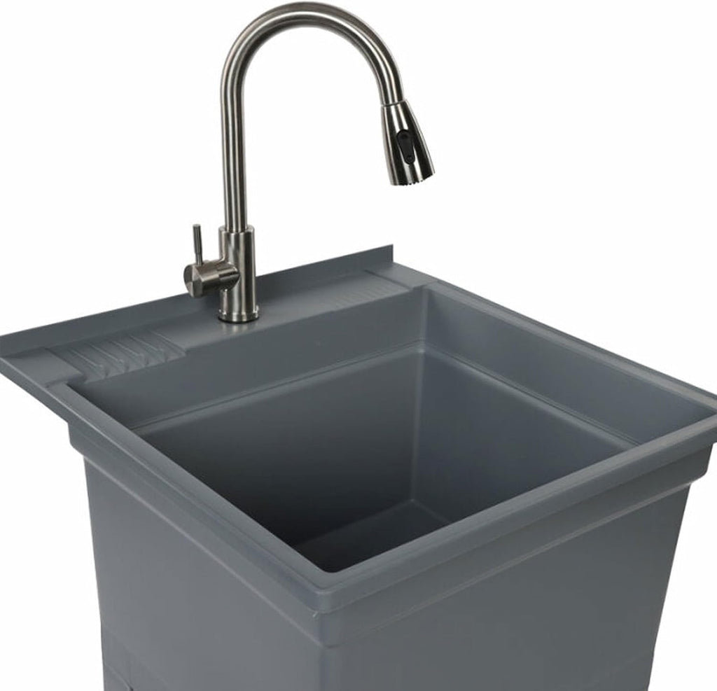 UTILITYSINKS Freestanding Utility Tub Sink with Quick Connect Drain, 24 x 24', Gray - Portable and Compact Sink with Faucet for Outdoor Kitchen, Laundry Room, Garage, and Basement