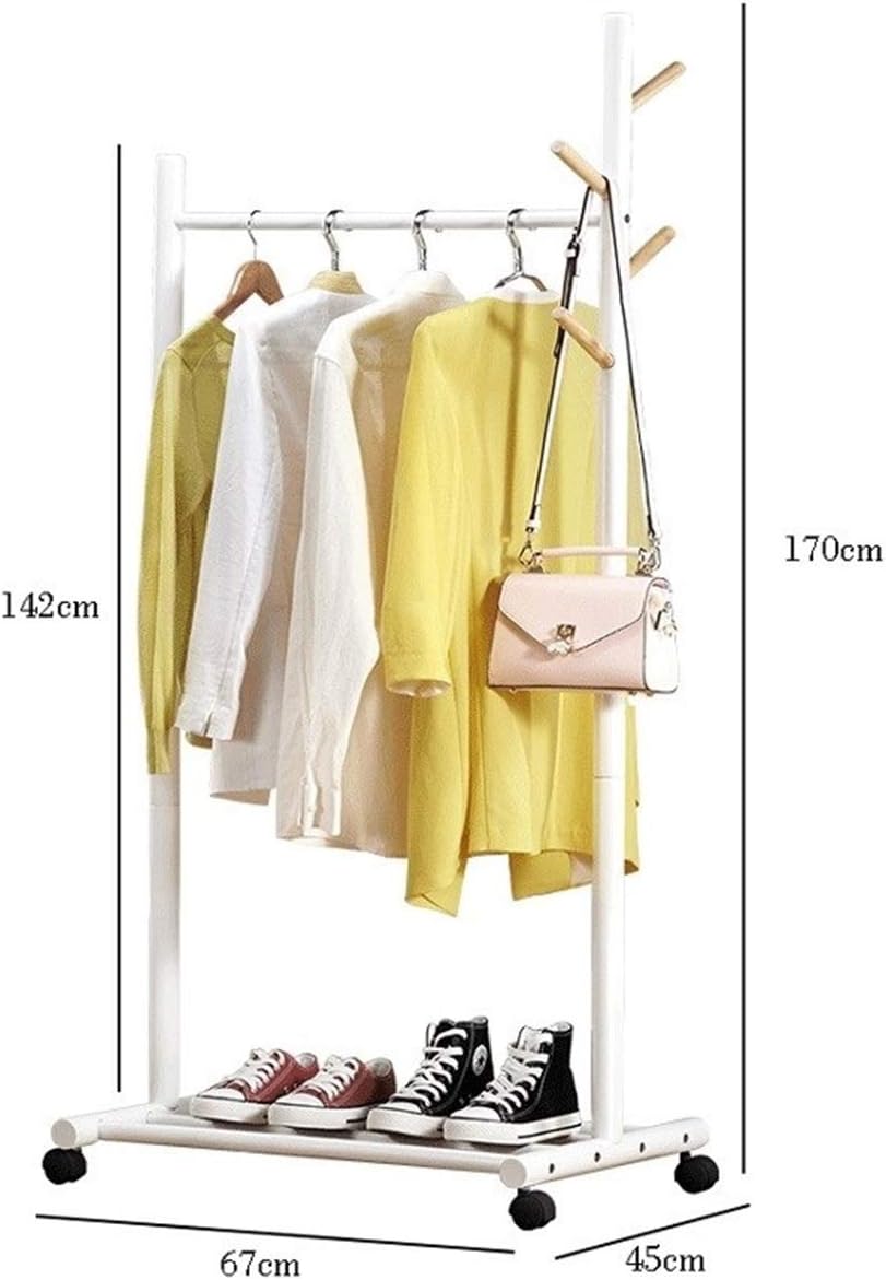 Coat Rack with Universal Wheel Floor Type Home Living Room Bedroom Simple Hanger Combination Multifunctional Coat Rack (white)