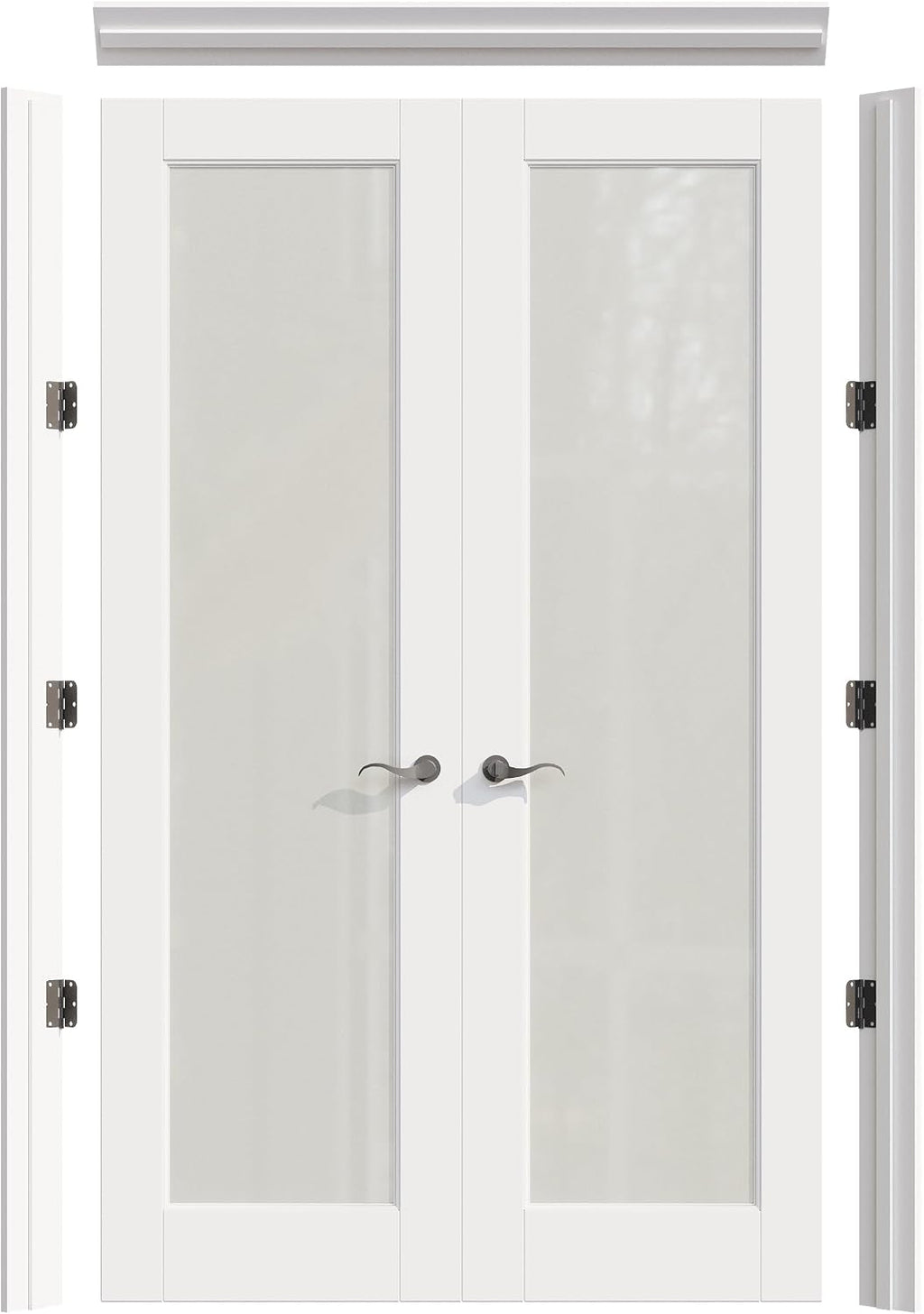 Prehung French Door 52' x 80' (2x26 in), Tempered Frosted Glass Door Slabs with Jamb, Black Hinges, 4 Levers & Latch, Solid Core Interior Door, Pre-Finished & Paintable, MDF Double Doors Interior