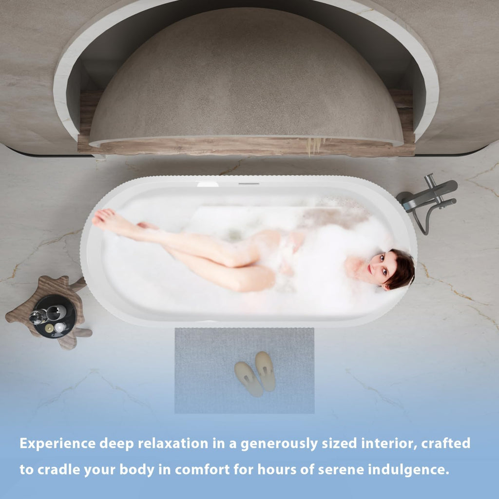 Geelife 59' Linear Acrylic Freestanding Bathtub Stand Alone Soaker Tub