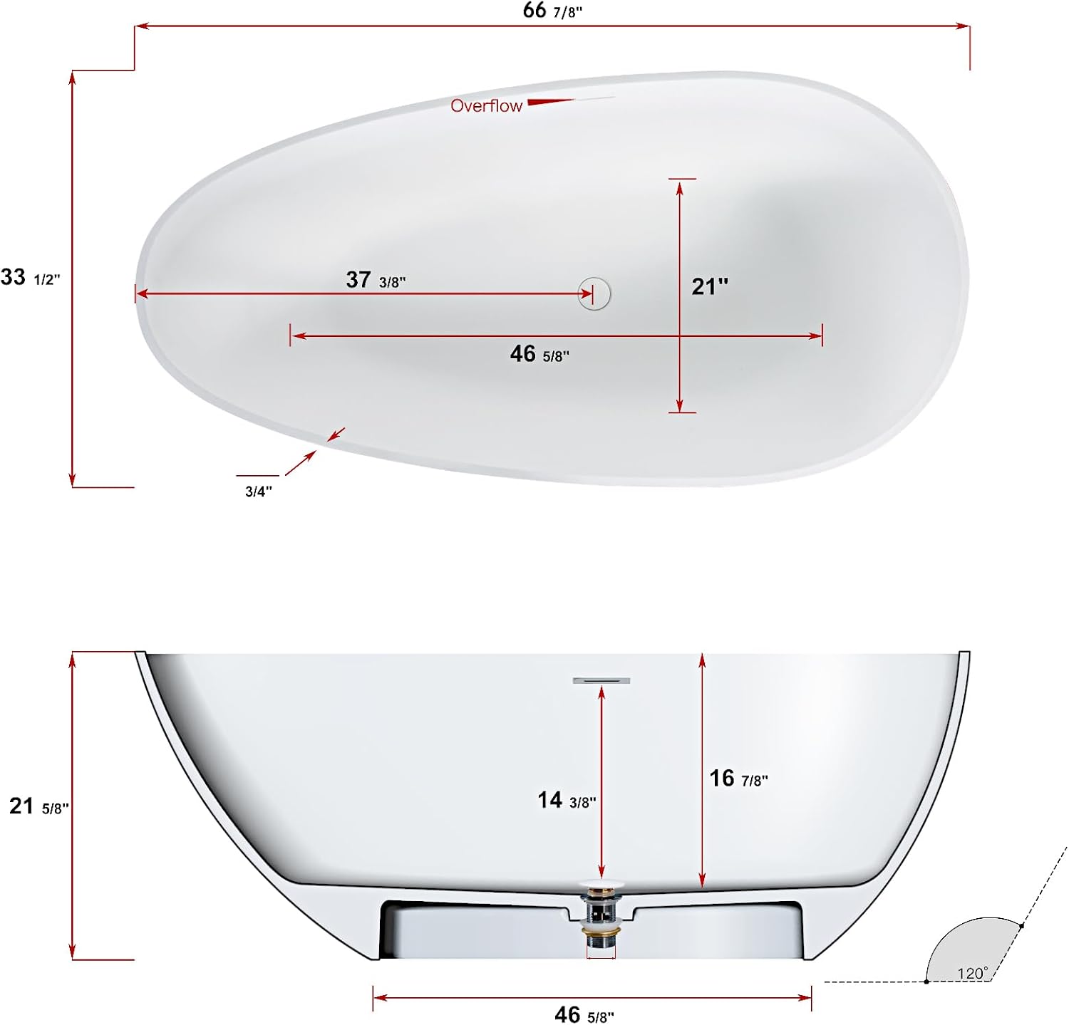 67' Stone Resin Freestanding Bathtub, Egg Shaped Bathroom Freestanding Tubs, Stand Alone Soaking Tubs with Integrated Slotted Overflow and Drain, Matte White
