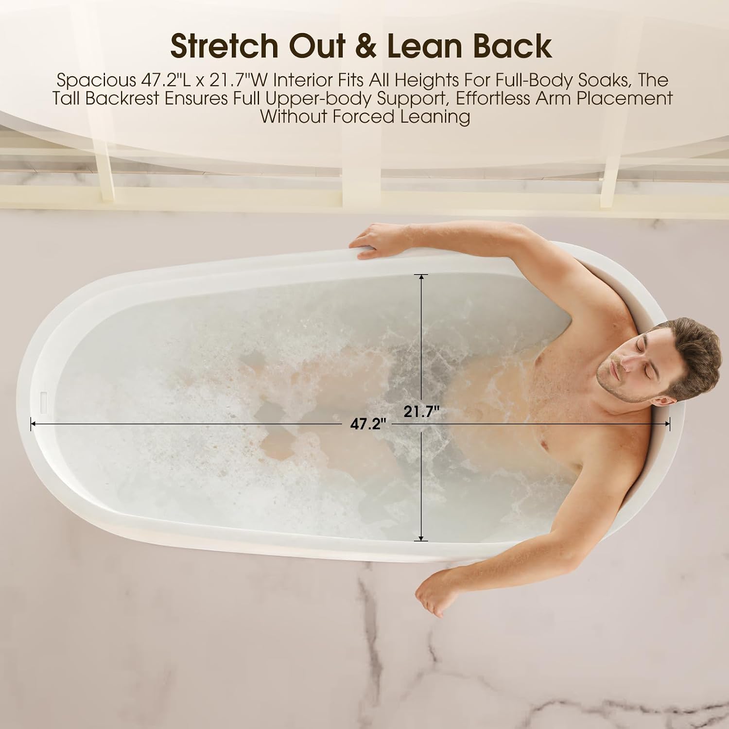 59' Acrylic Freestanding Bathtub, 15' Deep Double-Walled Insulated Soaking Tub with Ergonomic High Backrest, cUPC Certified Stand Alone Oval Bath Tub with Polished Chrome Overflow & Drain, Gloss White