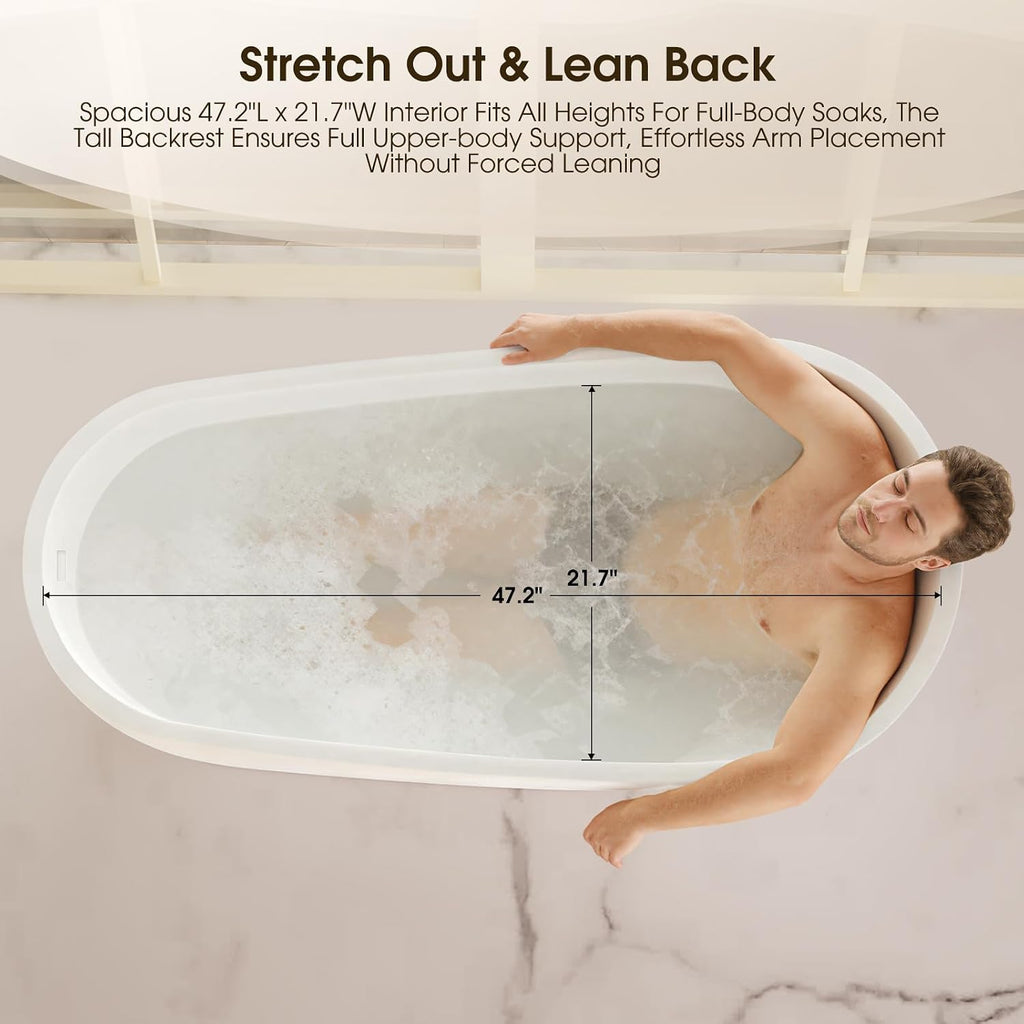 67' Acrylic Freestanding Bathtub, 15' Deep Double-Walled Insulated Soaking Tub with Ergonomic High Backrest, cUPC Certified Stand Alone Oval Bath Tub with Polished Chrome Overflow & Drain, Gloss White