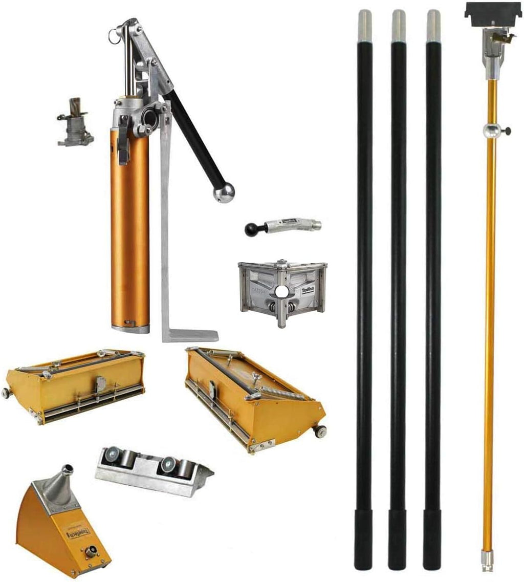 TapeTech Full Drywall Finishing Set with Extra Handles, 10' & 12' Flat Boxes, Angle Head, Angle Box, Corner Roller, Pump