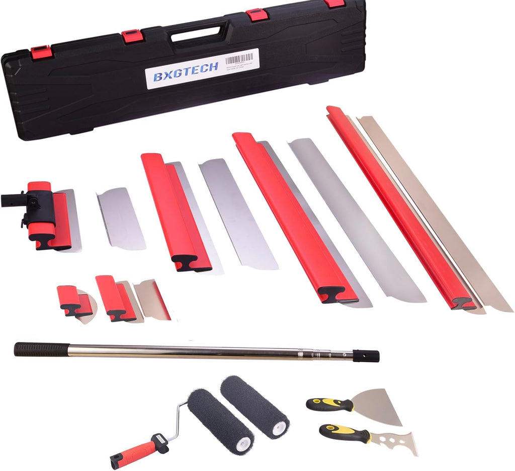 Drywall Tools Skimming Blade with 9 inch Compound Roller - 10', 14', 24'& 32' 40' Blades with 2 Pack 0.3 mm Blades,Taping Knife, Arc Scraper, Construction Tools