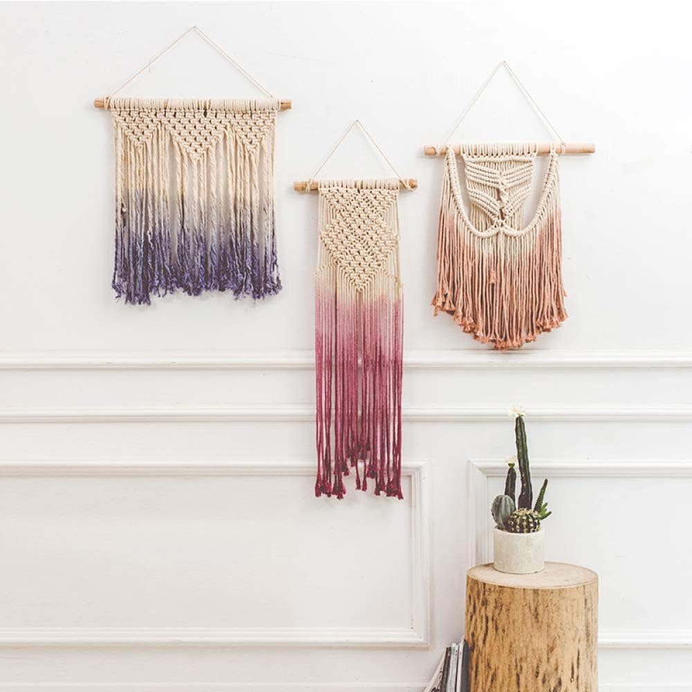 Macrame Wall Hanging Boho Hand Woven Tapestry Textile Wall Hanging Boho Wall Decor Tapestry Princess Room Loft Decoration Girl Gift (B)