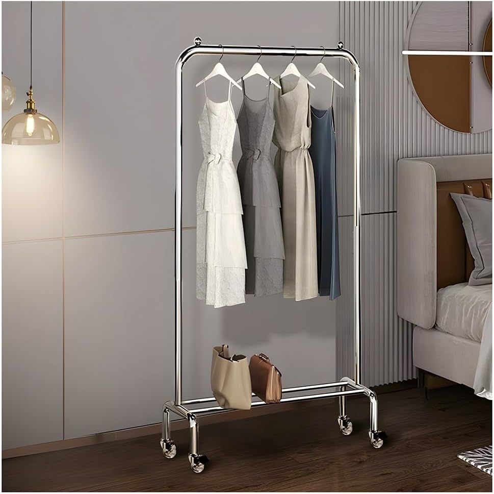Garment Rack Heavy Duty Clothing Rack on Wheels, Stainless Steel Clothes Rail, Freestanding Single Rail Coat Rack, for Bedrooms and Boutiques (Silver 78x42x145 cm)