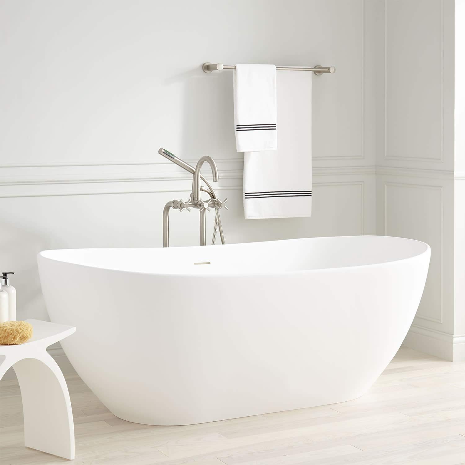 Signature Hardware 306468 Winifred 64' Resin Soaking Freestanding Tub with Integrated Drain and Overflow