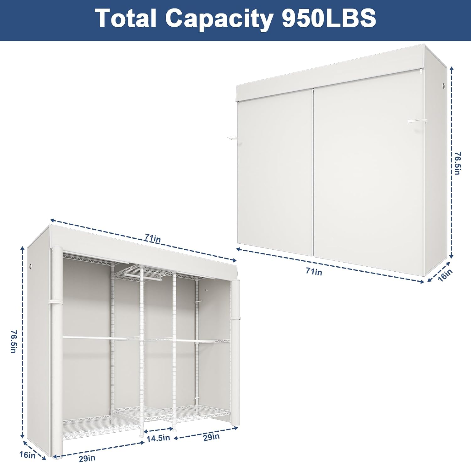 Ulif E10 (With Stretchable Hanger Rod) and E12C (With Black Dustproof Cover) Heavy Duty Closet Organizer System, Freestanding Clothing Rack for Hanging Clothes, Adjustable Garment Rack