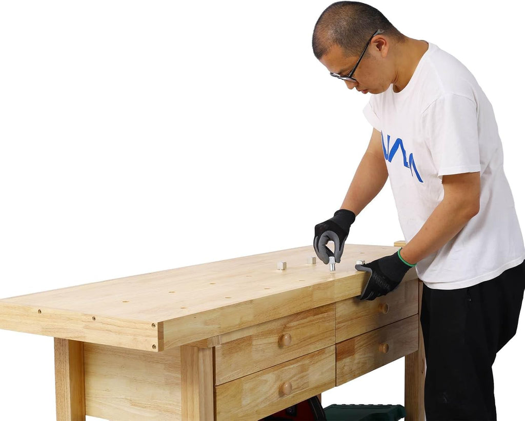 60in Workbench with 4 Drawers Wooden Workbench for Garage Workshop and Home ersatile & Spacious with Bar Clamps Set 12 inch x 3inch Throat Pack of 4