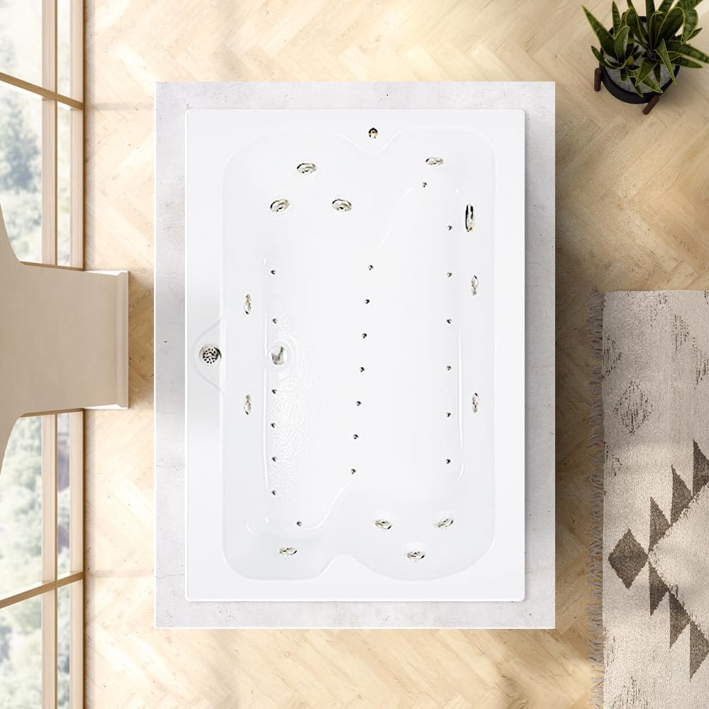 60 in. x 48 in. Elite Series Acrylic Rectangular Drop-In Air Massage Bathtub with Center Drain in Bone