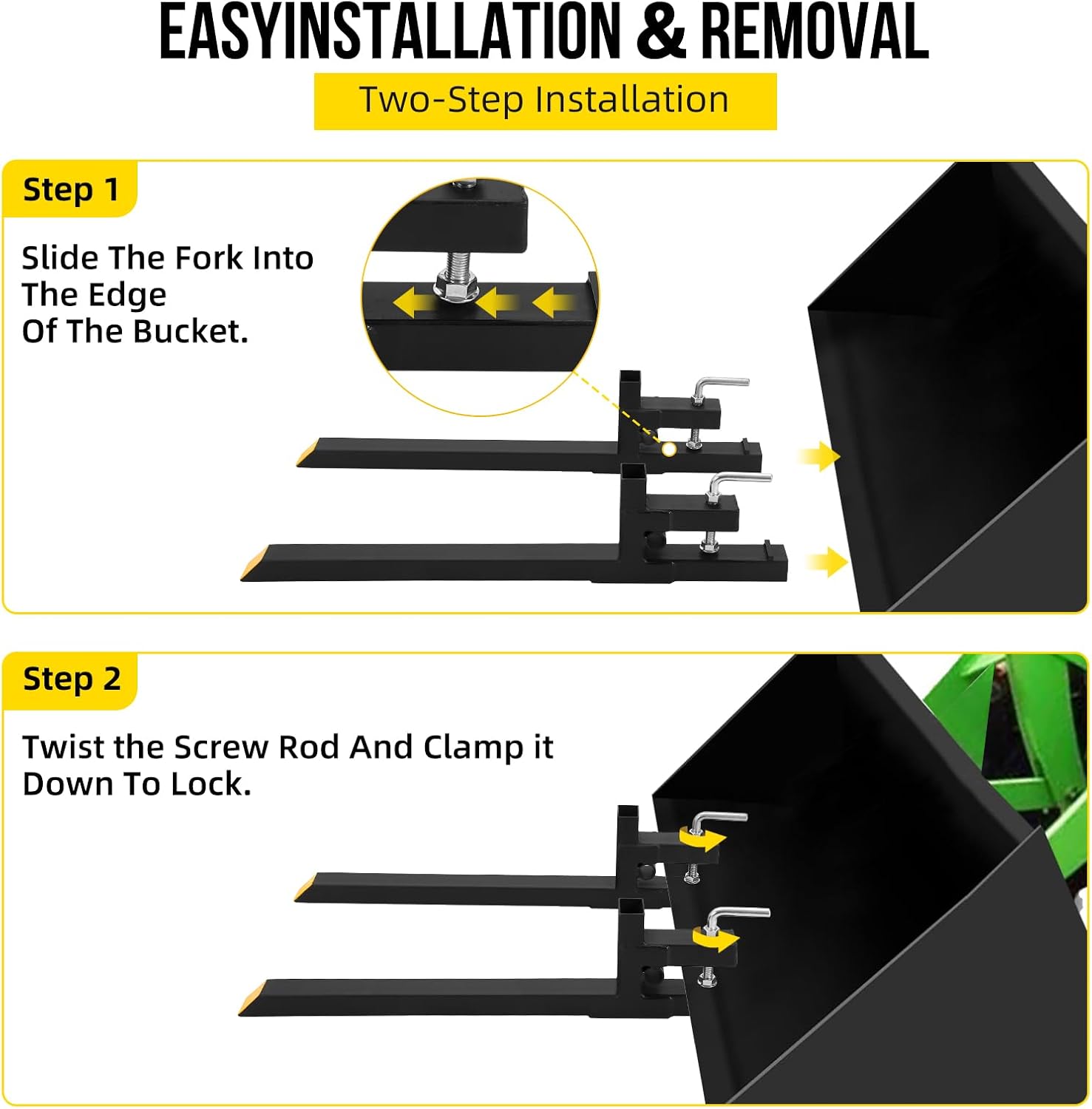 PeakPursuit 60' 4000lbs Clamp on Pallet Forks Heavy Duty Tractor Forks with No Adjustable Stabilizer Bar Quick Attach Pallet Fork for Bucket Tractor Loader Skid Steer