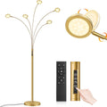 LED Arc Floor Lamp with Remote, 2250LM Dimmable Gold Floor Lamp with Timer, Adjustable Colors, Brightness & 5 Adjustable Arms, Multi-Head Tall Tree Standing Lamp for Living Room Bedroom Corner Office