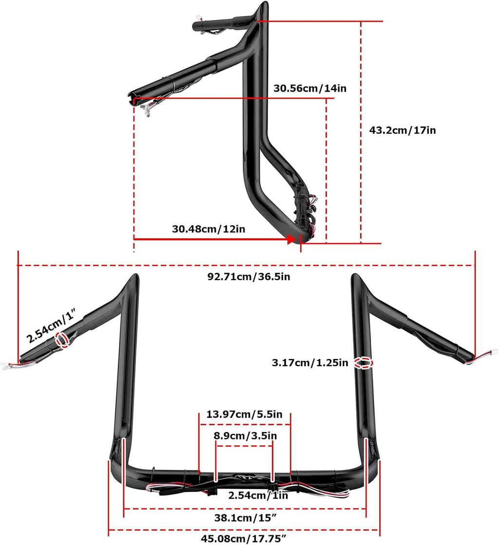 Mofun 14' Pre-wired Handlebars Ape Hangers 1 1/4' Compatible with Harley Bagger Touring Street Electra Glide Tri Glide Ultra Limited 2014-2023 Gloss Black