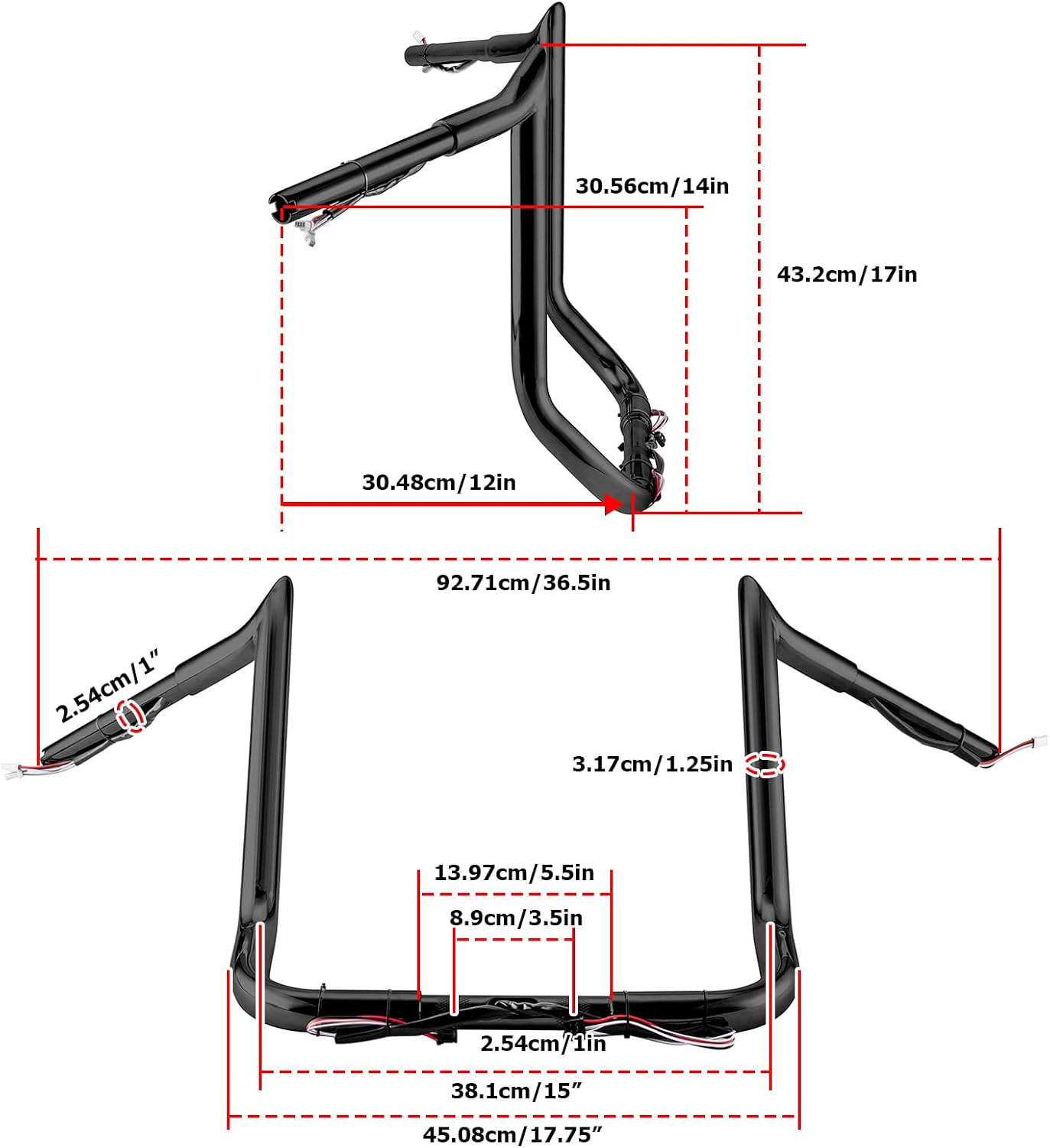Mofun 14' Pre-wired Handlebars Ape Hangers 1 1/4' Compatible with Harley Bagger Touring Street Electra Glide Tri Glide Ultra Limited 2014-2023 Gloss Black
