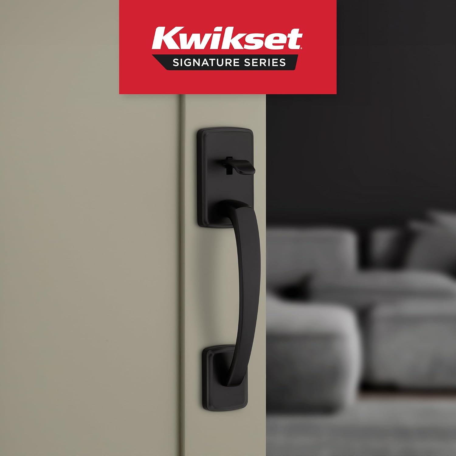 Kwikset Brentford Front Door Handle No Lock, Entry Handleset Exterior with Trafford Interior Reversible Lever, Non-Locking, Matte Black, Deadbolt Not Included