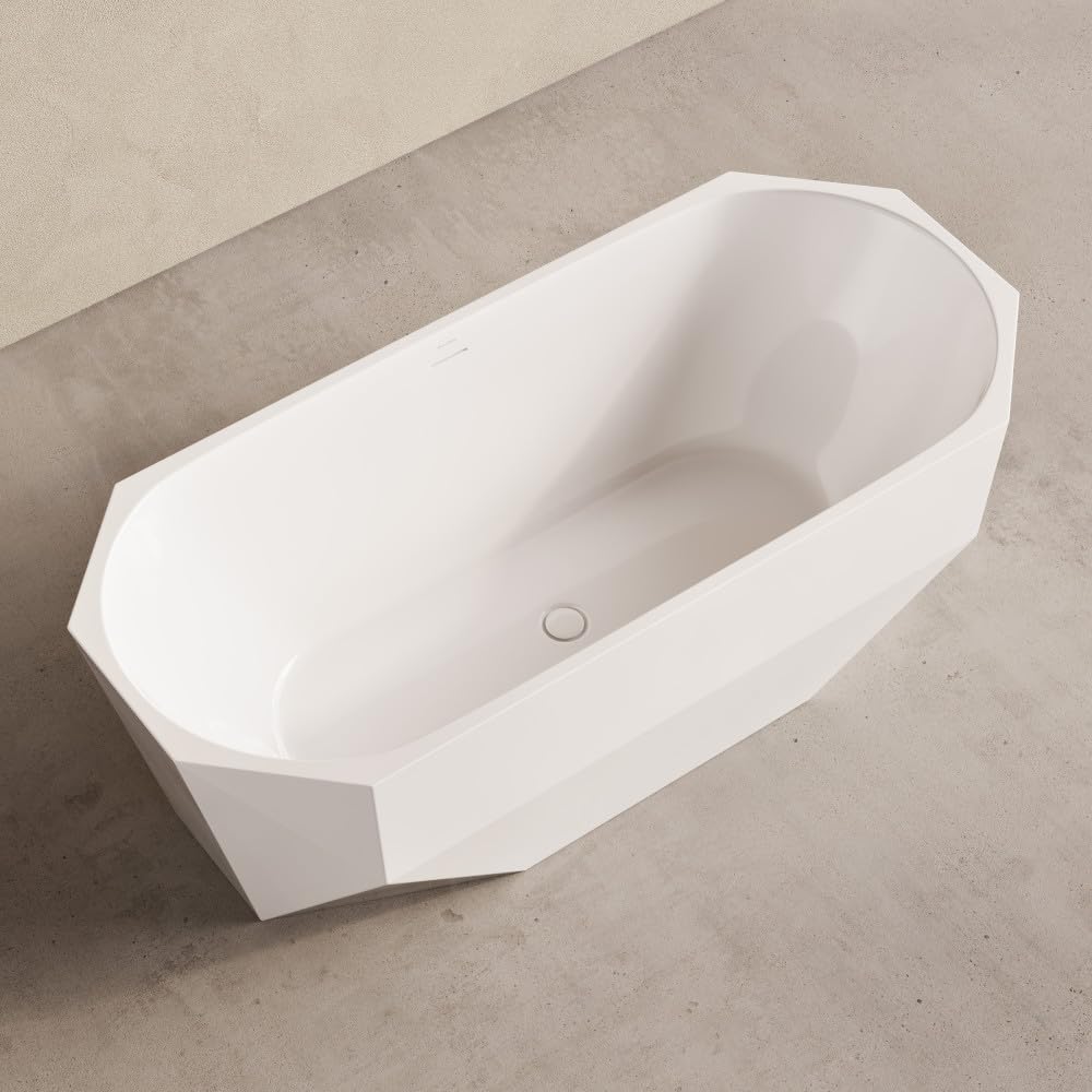 Swiss Madison Brusque 67' Diamond Shaped Soaking Freestanding Bathtub in Glossy White, Drain Included