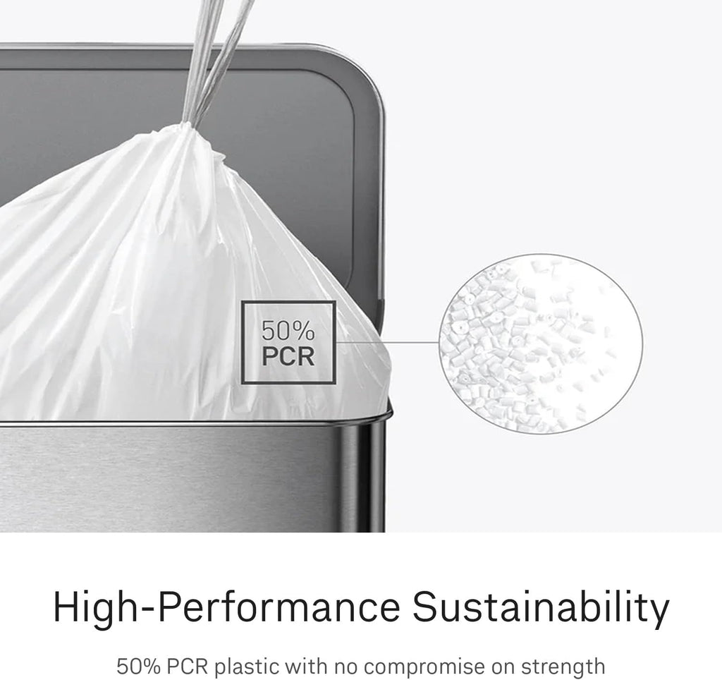 simplehuman Code Q, Custom Fit Liners,Drawstring Kitchen Trash Bags, One-by-One Mess-Free Dispense,Extra Thick & Double Seamed,50% PCR Plastic, 50-65 Liter/13-17 Gallon, White, 60 Count (Pack of 4)