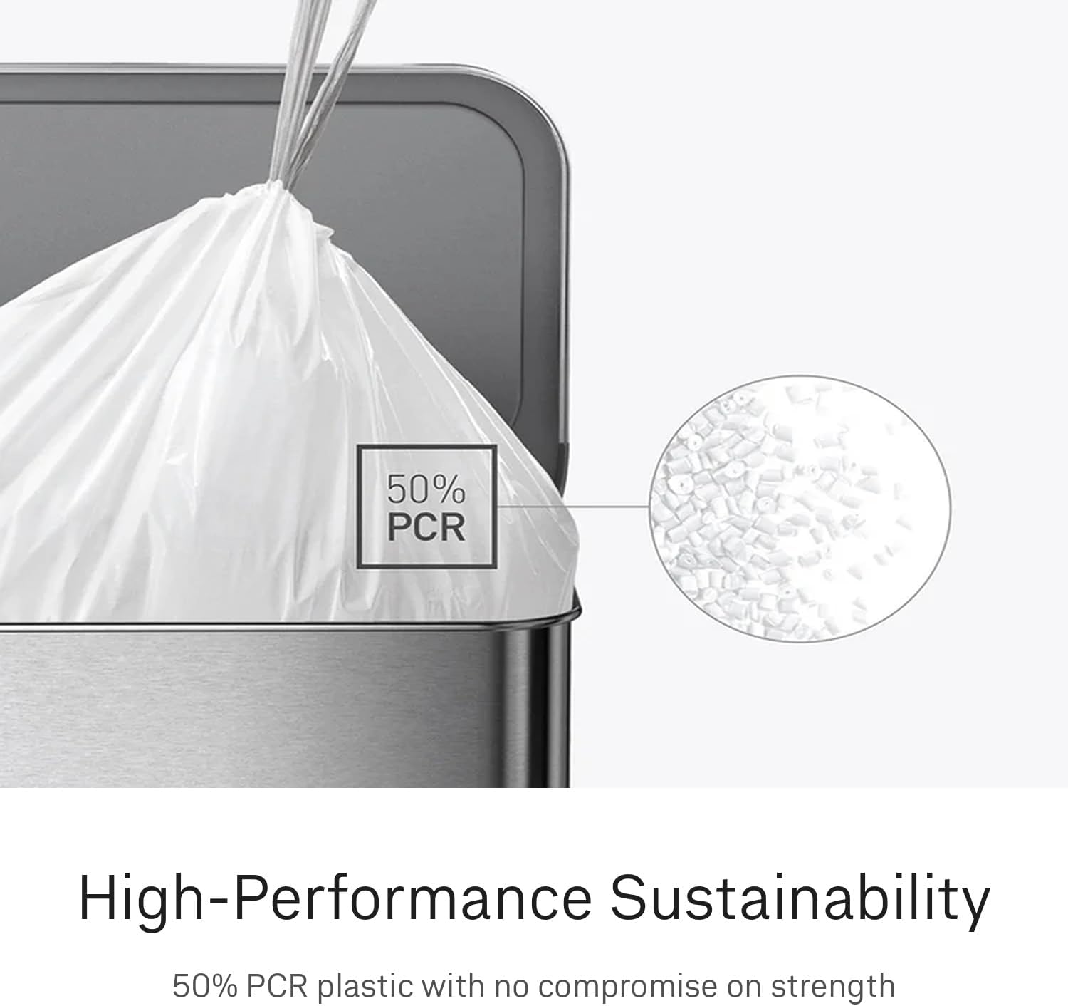 simplehuman Code Q, Custom Fit Liners,Drawstring Kitchen Trash Bags, One-by-One Mess-Free Dispense,Extra Thick & Double Seamed,50% PCR Plastic, 50-65 Liter/13-17 Gallon, White, 60 Count (Pack of 4)
