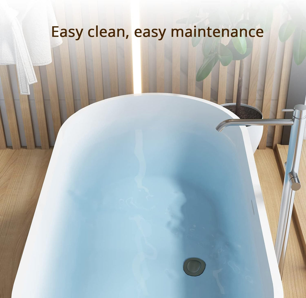 62' Acrylic Freestanding Bathtub, Double Ended Free Standing Tub, Soaking Tub with Integrated Slotted Overflow, Toe-Tap Chrome Drain, cUPC Certified, Glossy White